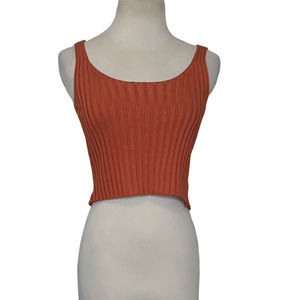 Orange Ribbed Crop Tank Top